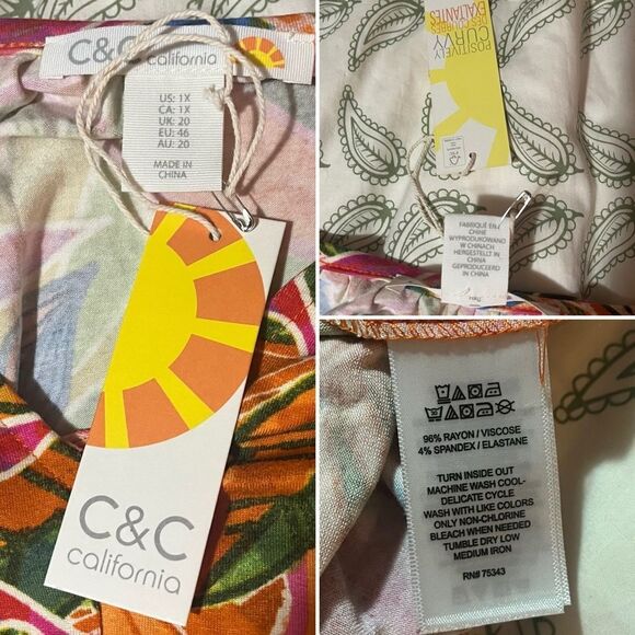 C&C California Floral Tropical Jersey Dress Short Sleeve Orange Plus Size 1X NWT - Picture 10 of 11